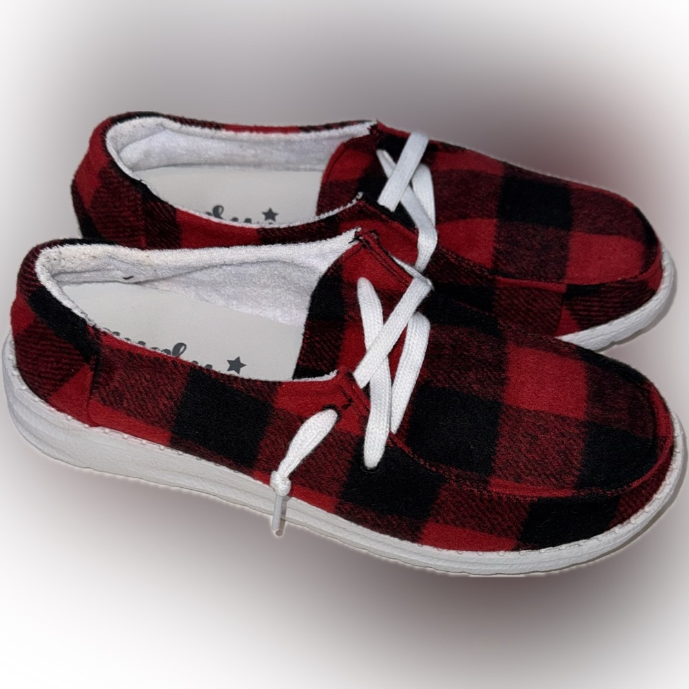 EUC Gypsy Jazz Red Plaid Shoes